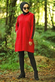 Rouge - Neva Style - Tunique En Tricot Hijab - 14603K - Thumbnail