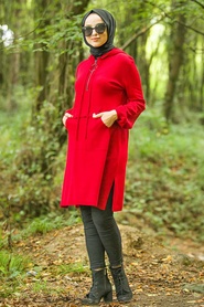 Rouge - Neva Style - Tunique En Tricot Hijab - 14606K - Thumbnail