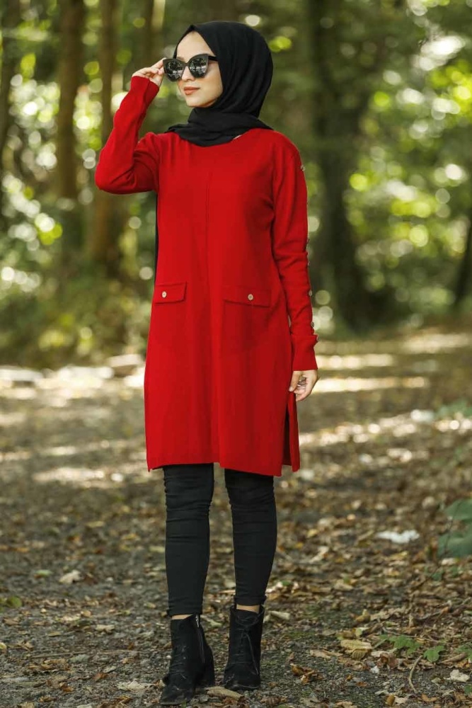 Rouge - Neva Style - Tunique En Tricot Hijab - 14607K - 2