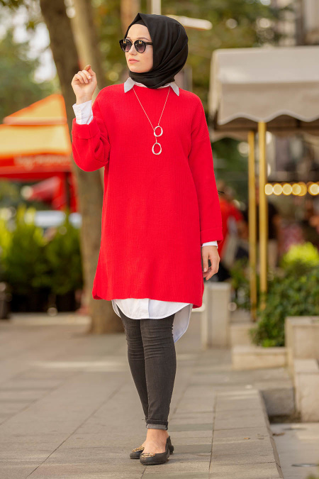 Rouge - Neva Style - Tunique En Tricot Hijab 15439K