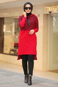 Rouge - Neva Style - Tunique En Tricot Hijab - 15639K - Thumbnail