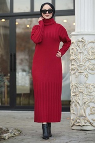 Rouge - Neva Style - Tunique En Tricot Hijab - 27270K - Thumbnail