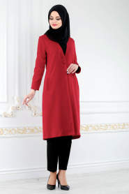 Rouge - New Kenza - Manteau Hijab 4977K - Thumbnail