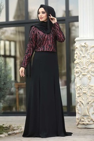 Rouge-Tesettürlü Abiye Elbise -Combination Hijab 37220K - Thumbnail