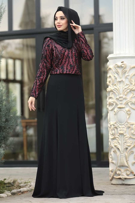 Rouge-Tesettürlü Abiye Elbise -Combination Hijab 37220K