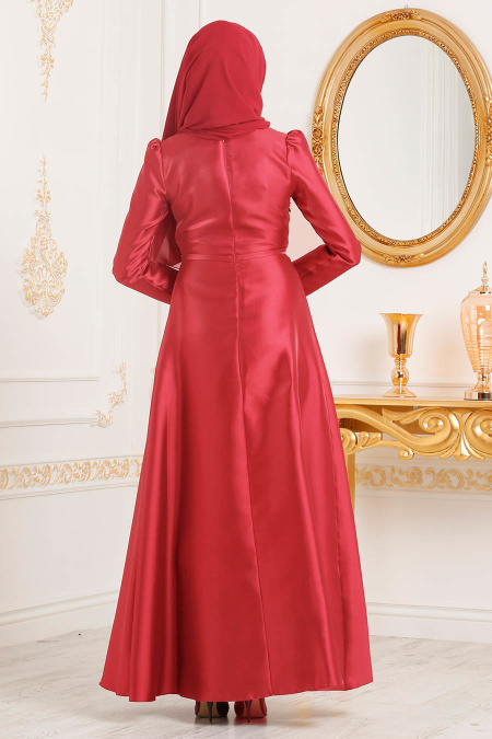Rouge-Tesettürlü Abiye Elbise - Robe de Soirée Hijab 3755K