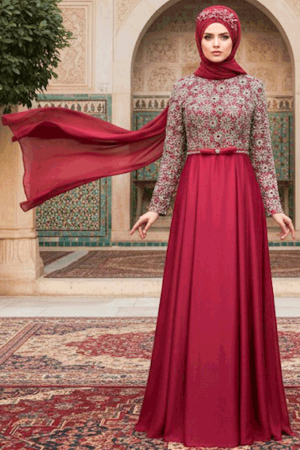 Rouge- Tesettürlü Abiye Elbise - Robes de Soirée Hijab 1937K - 1