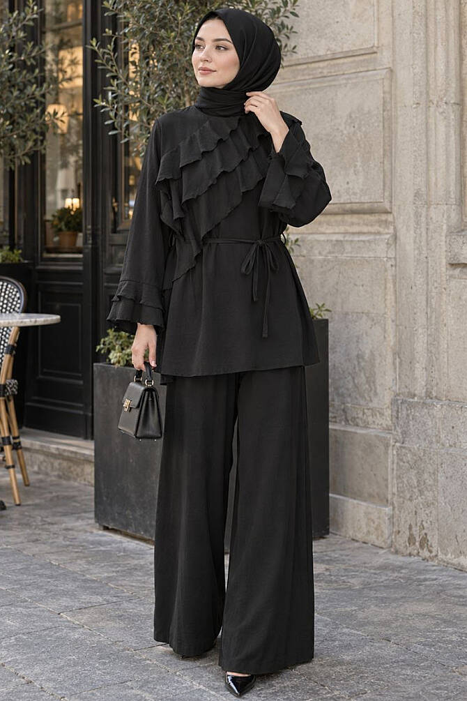 Ruffle-Detail Black Modest Set 26156S - 1