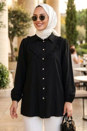 Ruffle Detailed Black Modest Tunic 10693S 