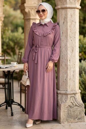 Ruffle Detailed Lila Modest Dress 20311LILA 