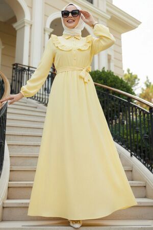 Ruffle Detailed Yellow Modest Dress 20311SR 