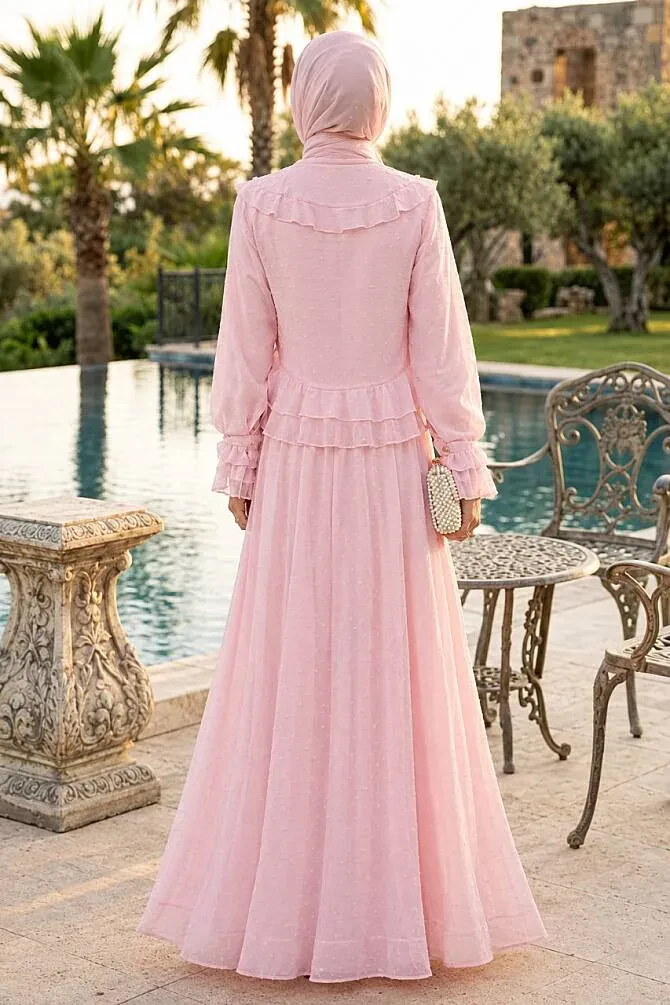 Ruffled Pink Modest Shirt-and-Skirt Set 1397P - 2