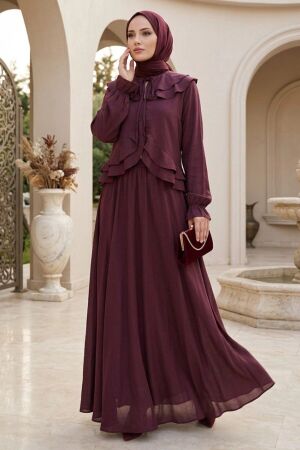 Ruffled Plum Modest Shirt-and-Skirt Set 1397MU 