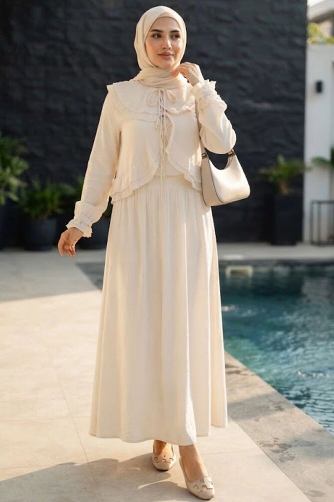 Ruffled Stone Modest Shirt-and-Skirt Set 1397TAS - 1