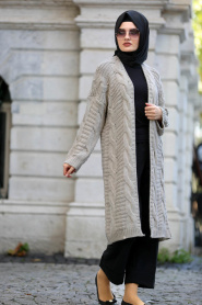 S-VUP - Beige Hijab Cardigan 4292BEJ - Thumbnail