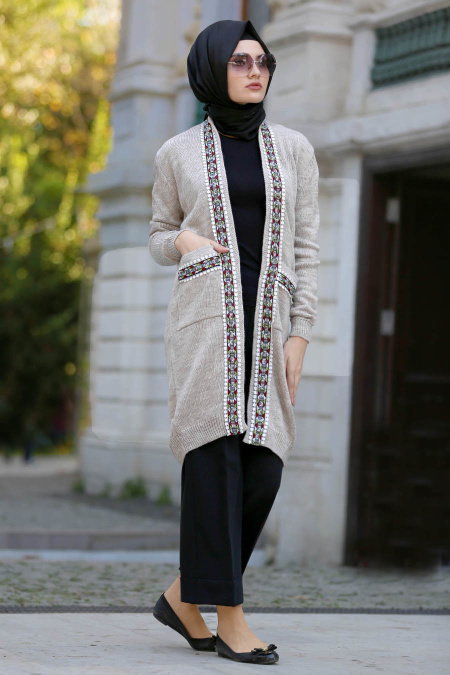 S-VUP - Beige Hijab Trico Cardigan 42560BEJ