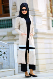 S-VUP - Beige Hijab Trico Cardigan 6118BEJ - Thumbnail