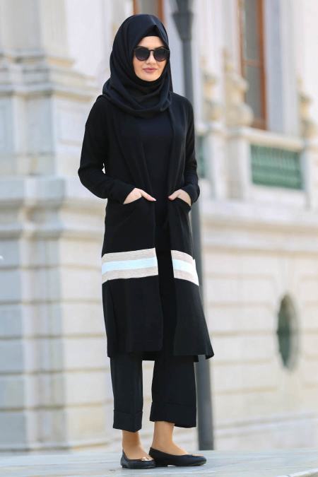 S-VUP - Black Hijab Trico Cardigan 6118S