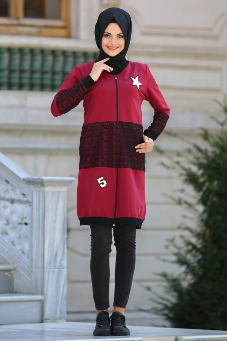S-VUP - Claret Red Hijab Coat 39880BR
