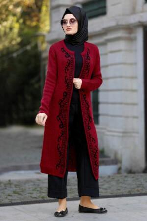 S-VUP - Claret Red Hijab Trico Cardigan 42190BR - 1