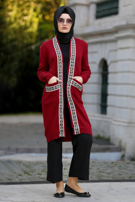 S-VUP - Claret Red Hijab Trico Cardigan 42560BR