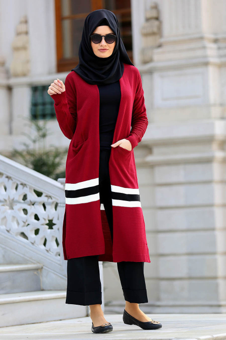 S-VUP - Claret Red Hijab Trico Cardigan 6118BR