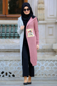 S-VUP - Dusty Rose Hijab Trico Cardigan 42720GK - Thumbnail