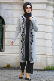S-VUP - Grey Hijab Trico Cardigan 42190GR - Thumbnail