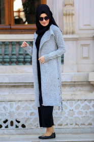 S-VUP - Grey Hijab Trico Cardigan 6119GR - Thumbnail