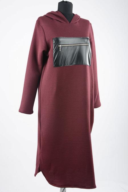 S-VUP - Kapşonlu Bordo Tunik - 2