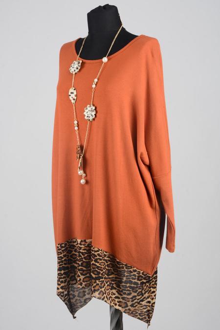 S-VUP - Leopar Desenli Turuncu Tunik - 2