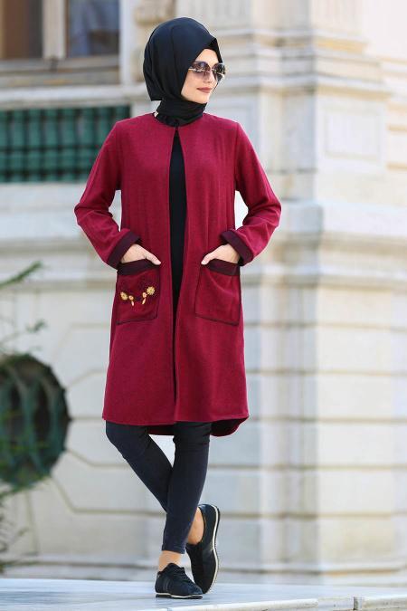 S-VUP - Nakışlı Bordo Tesettür Keçe Kap 40036BR - 1