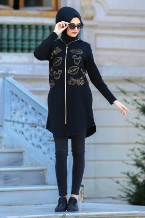 S-VUP - Navy Blue Hijab Coat 3880L - 1