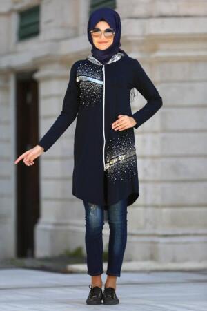 S-VUP - Navy Blue Hijab Coat 3882L - 1