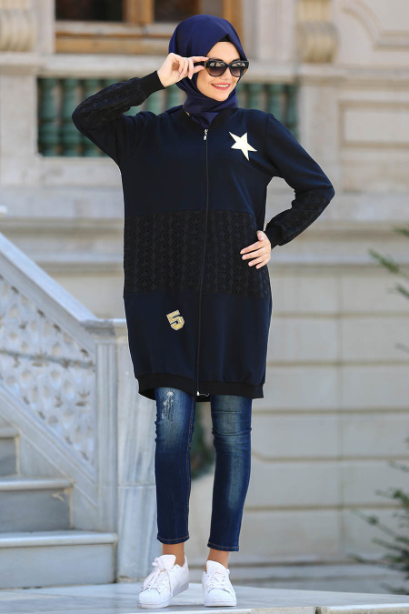 S-VUP - Navy Blue Hijab Coat 39880L