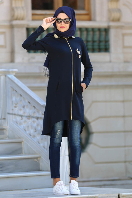 S-VUP - Navy Blue Hijab Coat 40017L