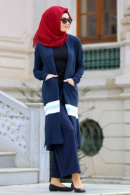 S-VUP - Navy Blue Hijab Trico Cardigan 6118L - Thumbnail