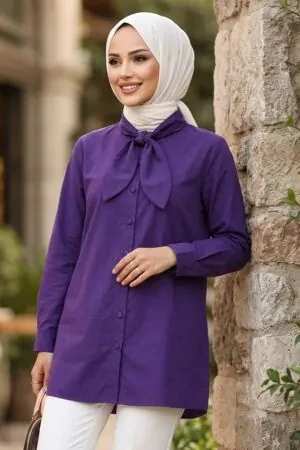 Şal Yaka Mor Tesettür Tunik 27012MOR - 1