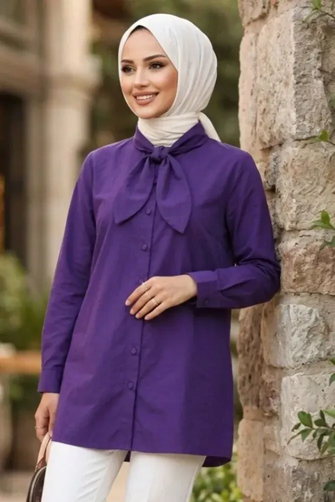 Şal Yaka Mor Tesettür Tunik 27012MOR - 1
