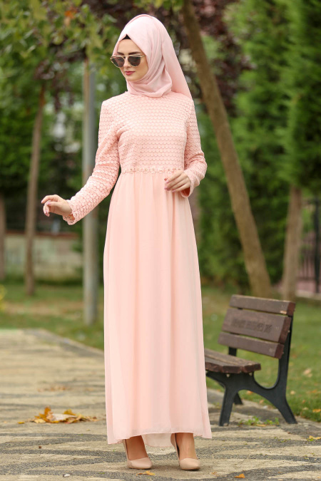 Salmon Pink Hijab Dress 100420SMN