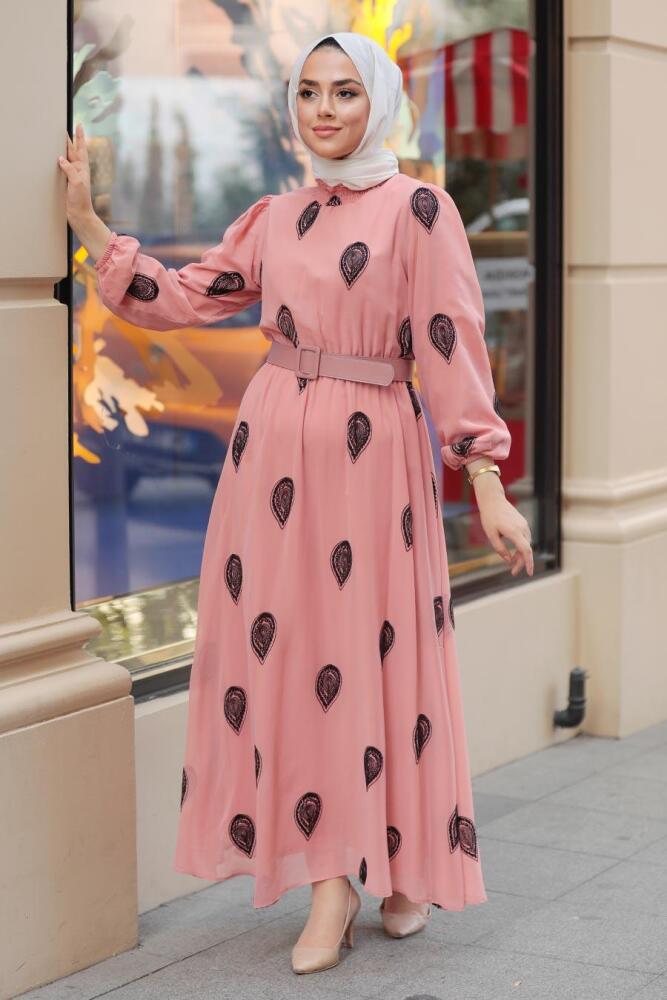 Salmon Pink Hijab Dress 10170SMN - 1