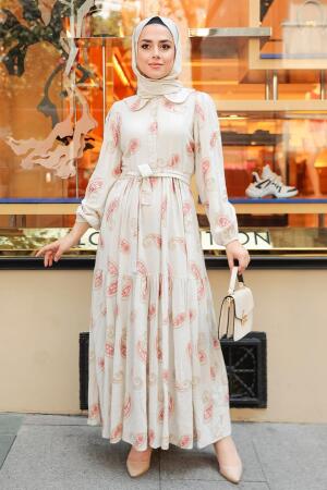 Salmon Pink Hijab Dress 10302SMN - 3