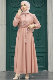 Salmon Pink Hijab Dress 12170SMN - Thumbnail