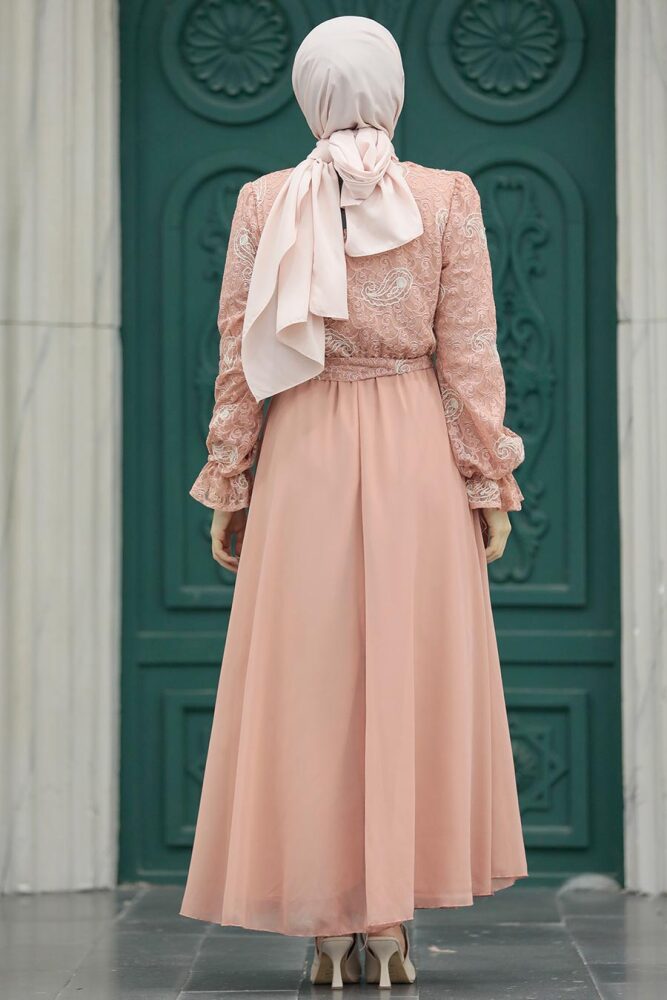 Salmon Pink Hijab Dress 12170SMN - 4
