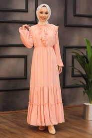 Salmon Pink Hijab Dress 2409SMN - Thumbnail