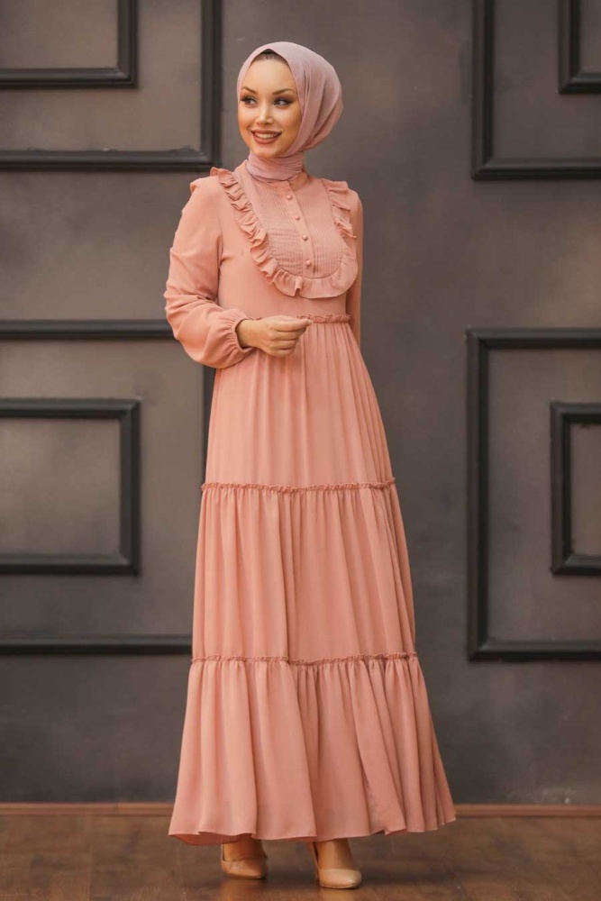 Salmon Pink Hijab Dress 27570SMN - 1