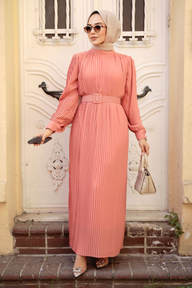 Salmon Pink Hijab Dress 3369SMN - 1