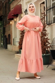 Salmon Pink Hijab Dress 3738SMN - Thumbnail