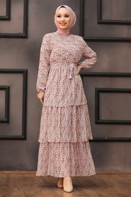 Salmon Pink Hijab Dress 53473SMN - Thumbnail
