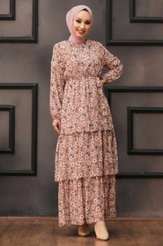 Salmon Pink Hijab Dress 5347SMN - Thumbnail